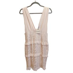 NWT-Soieblu Dress Cream Beige Lace Tiered Cocktail Formal Sleevless Women